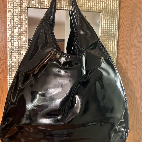 BLACK PATENT LEATHER SHOULDER BAG BY DONALD J PLINER… VERY GOOD CONDITION… LARGE - Picture 3 of 15